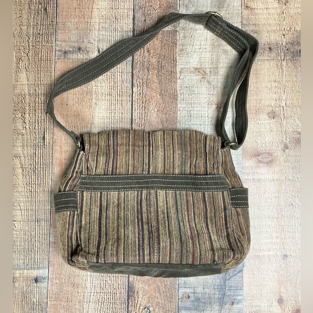 Fossil Corduroy Stripe Messenger Bag Brown Earth Tone Crossbody Tapestry Bag - Picture 2 of 13